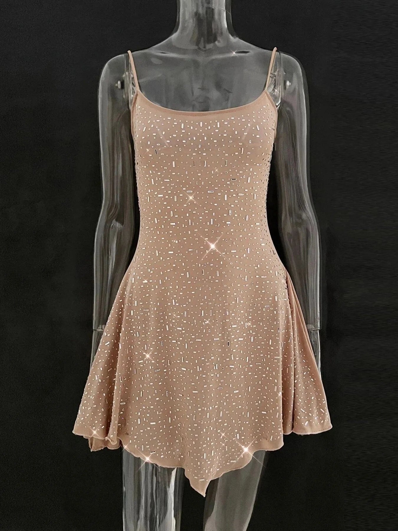 Rhinestone Decor Mini Cami Dress - ShalayeFashion