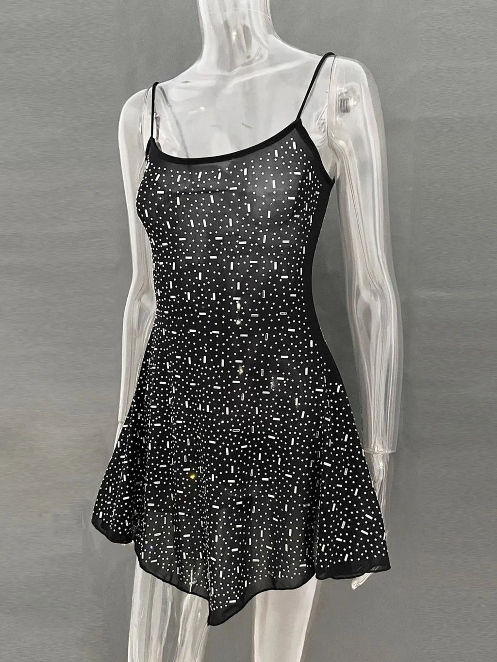 Rhinestone Decor Mini Cami Dress - ShalayeFashion