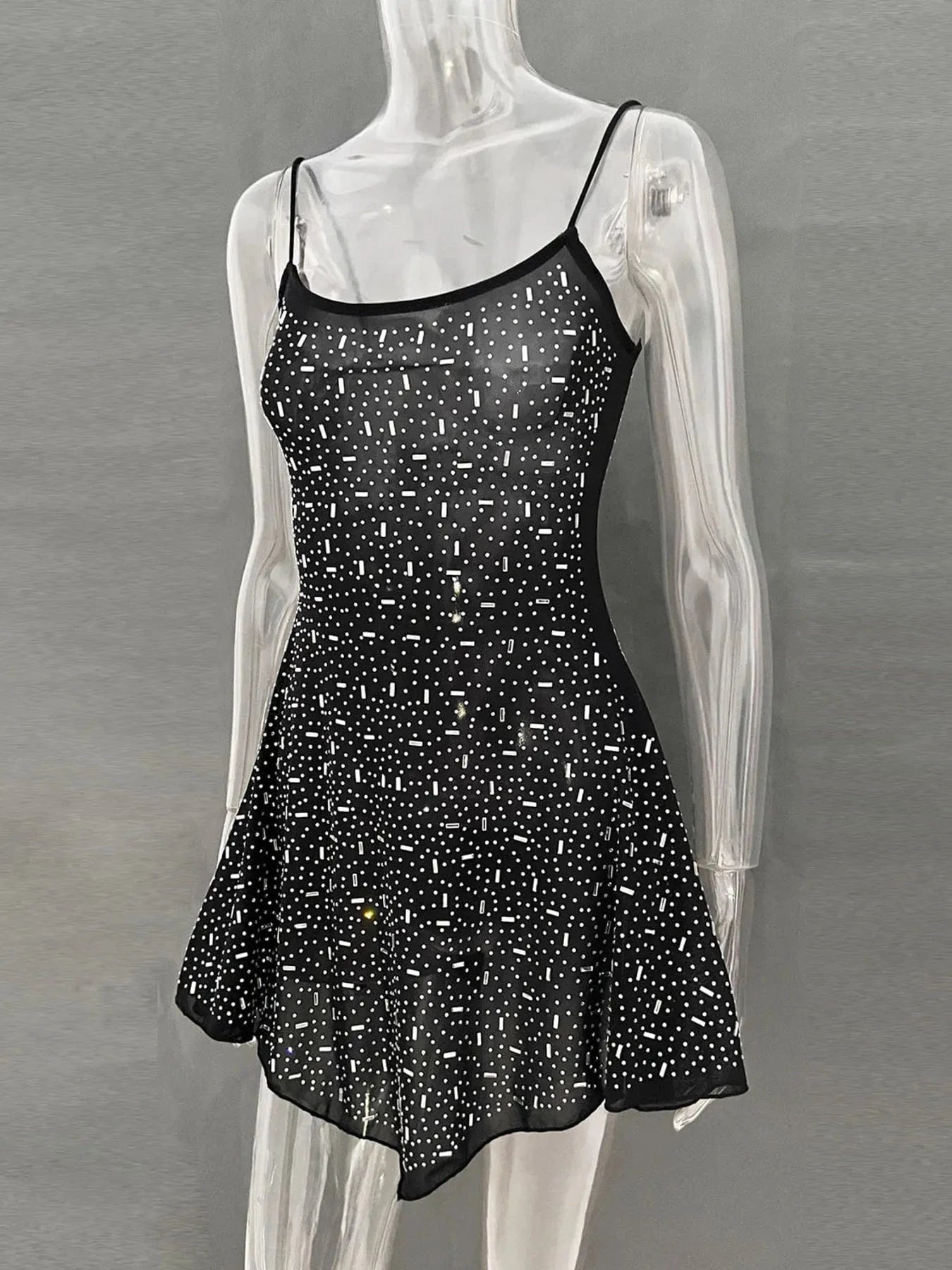 Rhinestone Decor Mini Cami Dress - ShalayeFashion