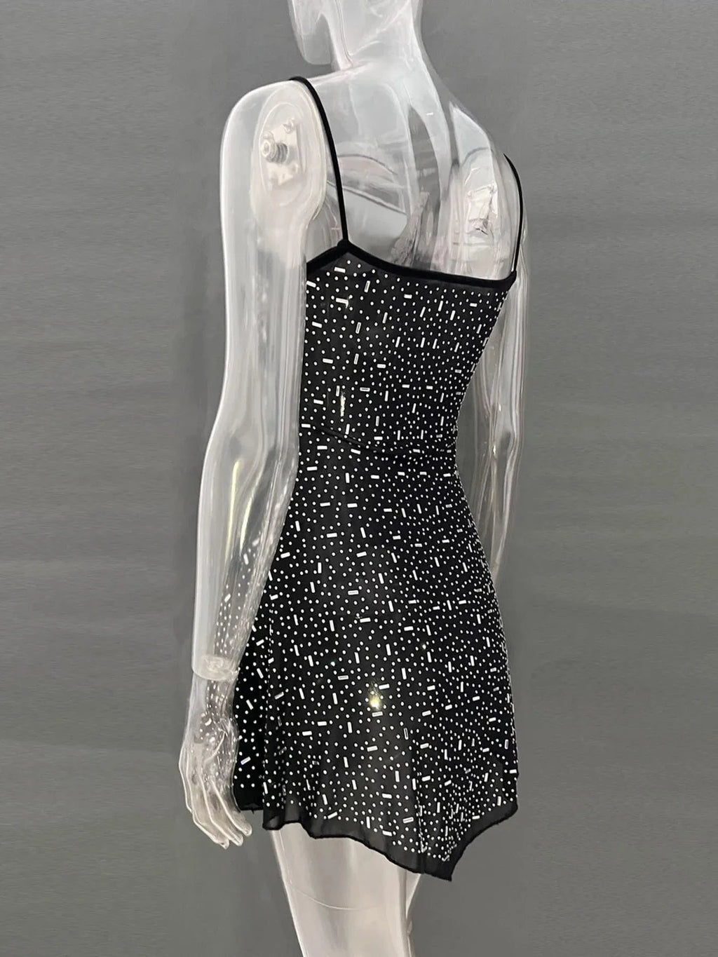 Rhinestone Decor Mini Cami Dress - ShalayeFashion