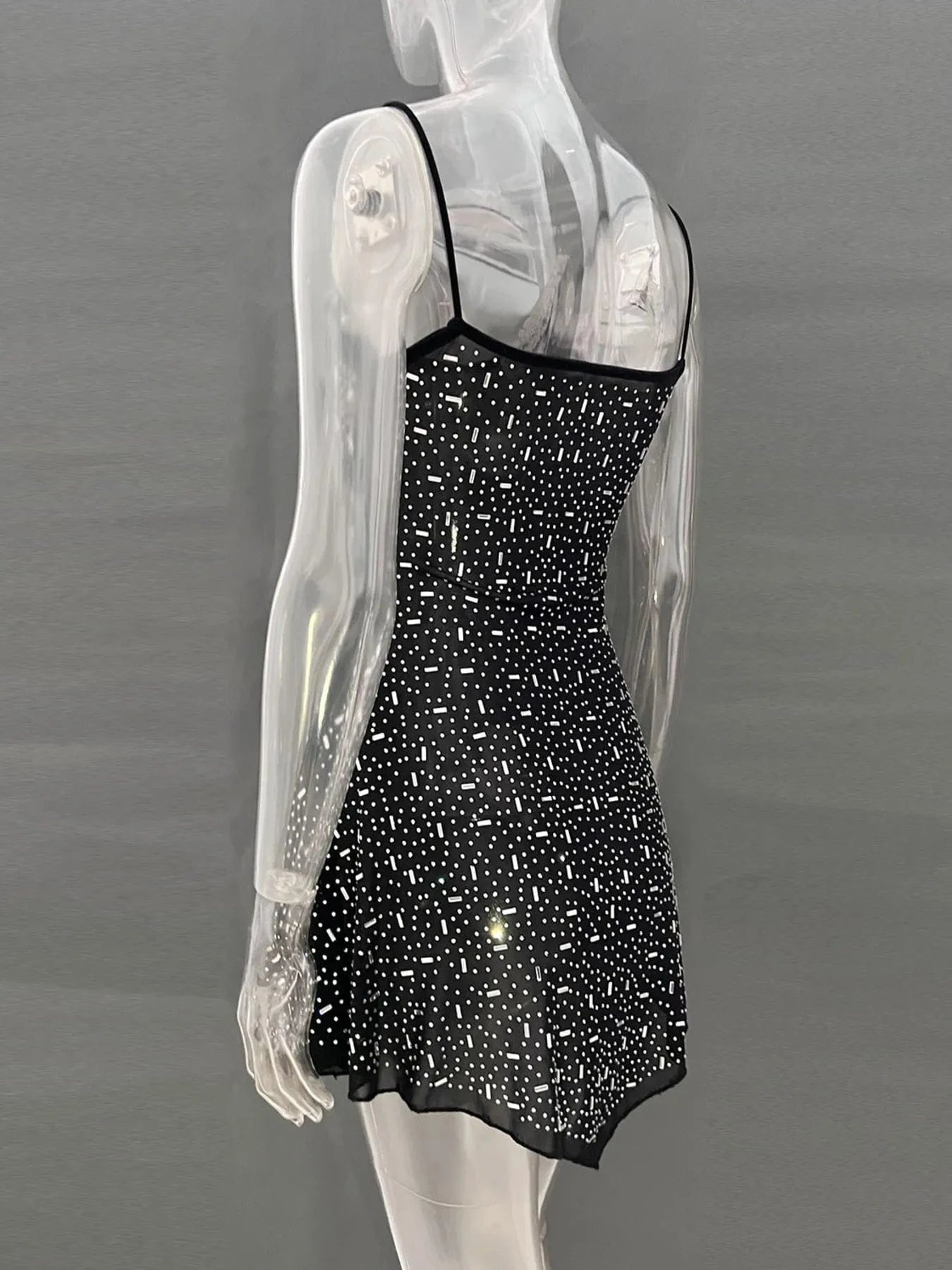 Rhinestone Decor Mini Cami Dress - ShalayeFashion
