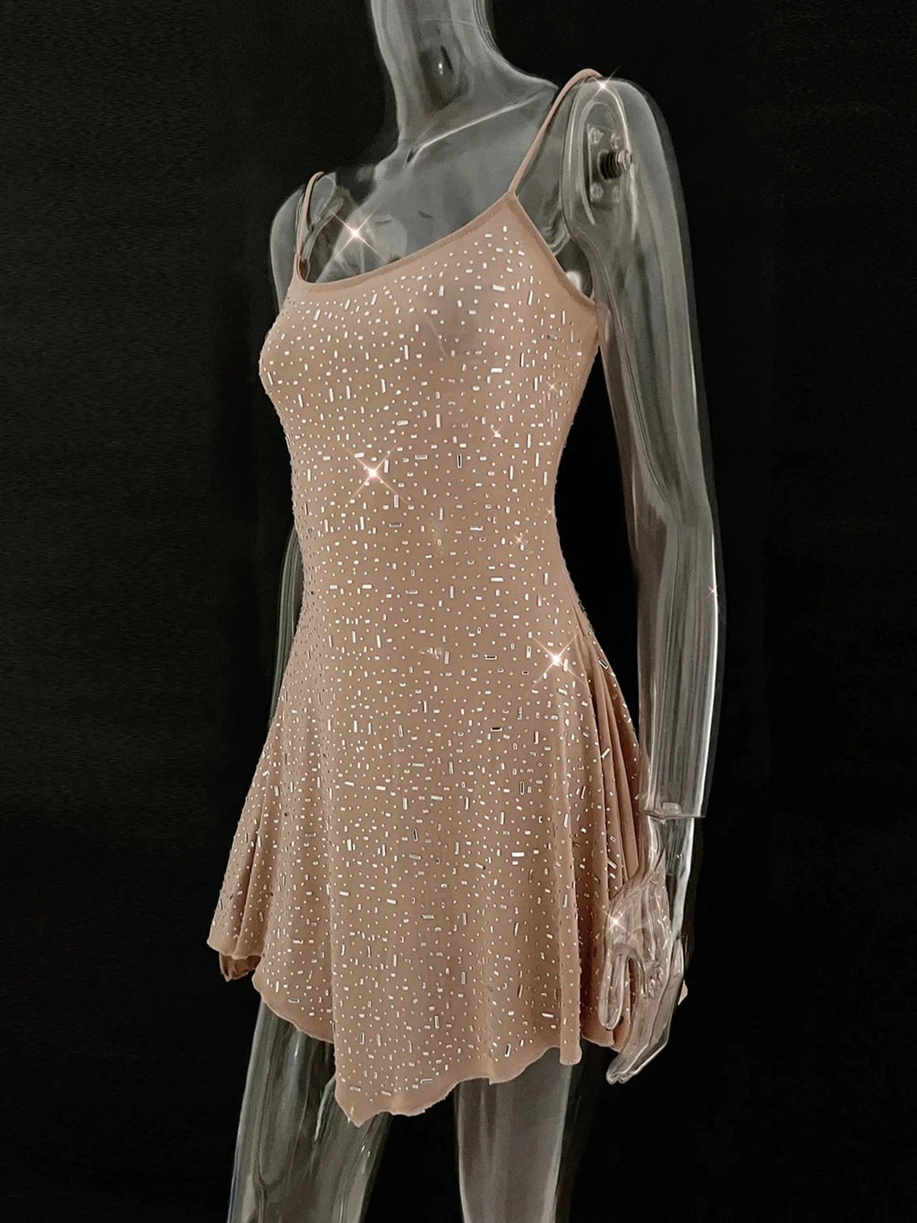 Rhinestone Decor Mini Cami Dress - ShalayeFashion