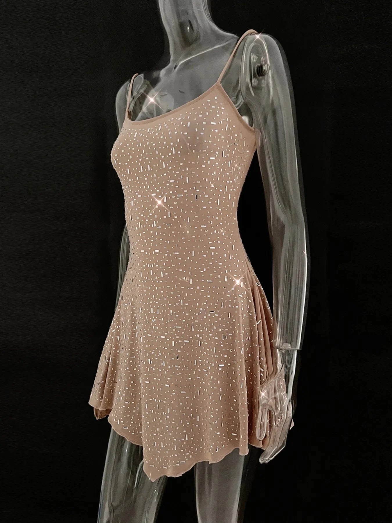 Rhinestone Decor Mini Cami Dress - ShalayeFashion