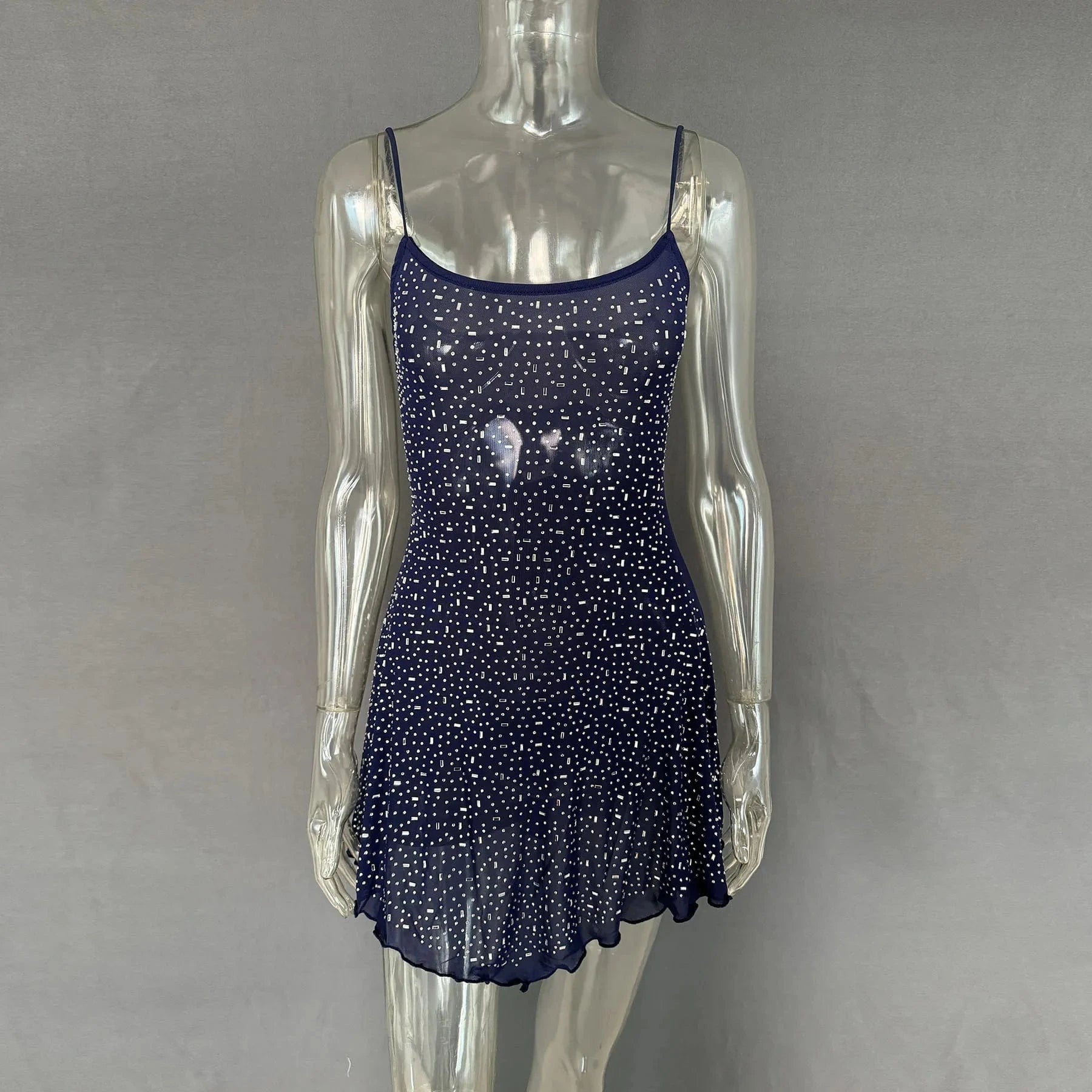 Rhinestone Decor Mini Cami Dress - ShalayeFashion