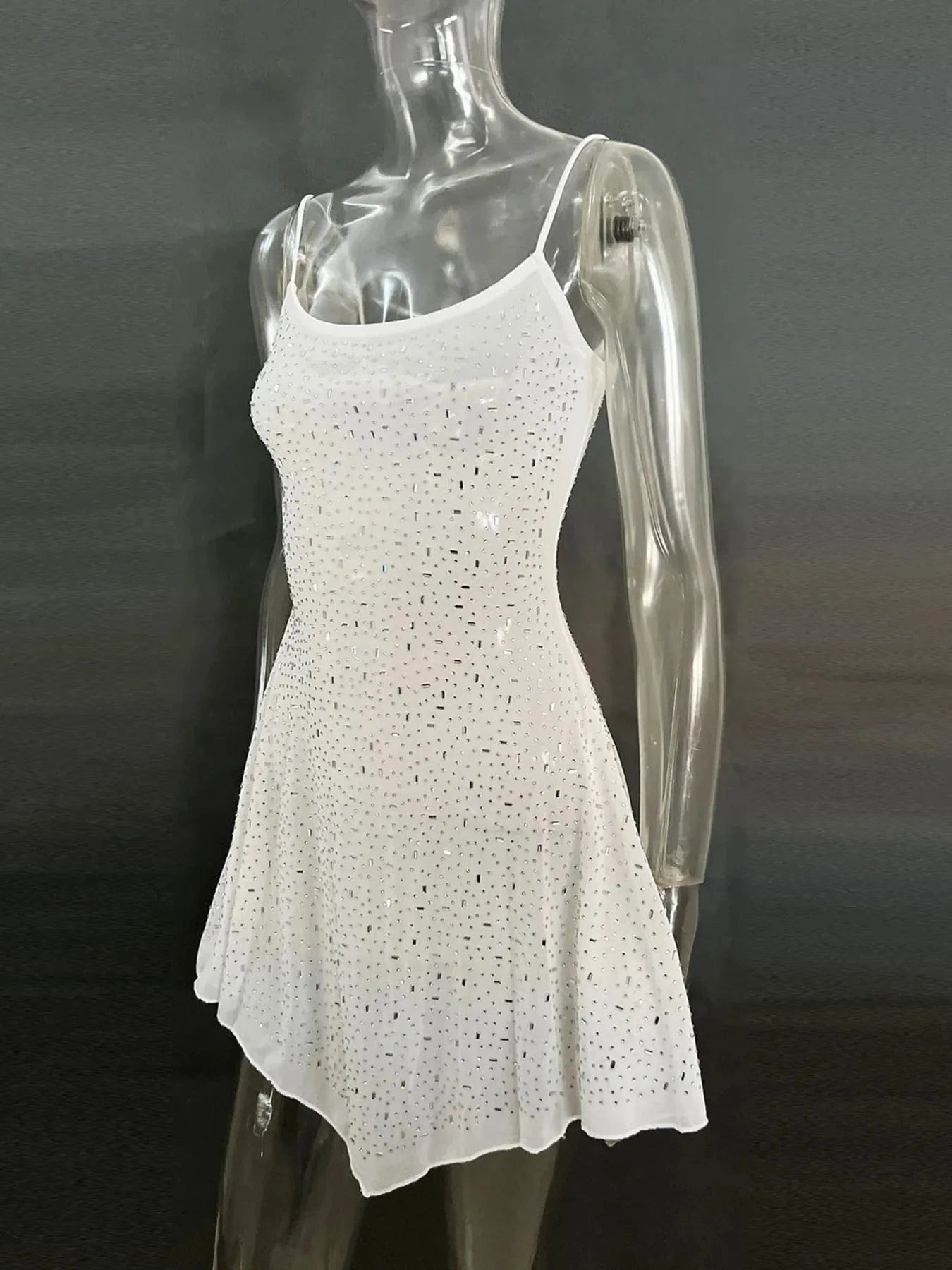Rhinestone Decor Mini Cami Dress - ShalayeFashion