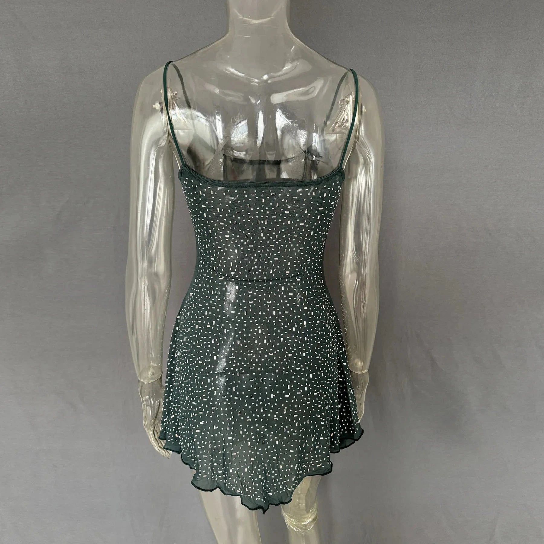 Rhinestone Decor Mini Cami Dress - ShalayeFashion