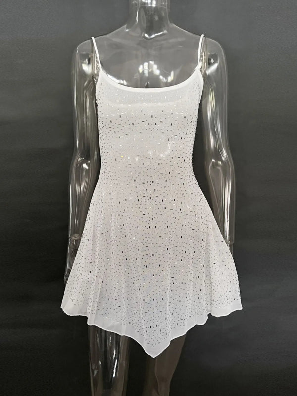 Rhinestone Decor Mini Cami Dress - ShalayeFashion