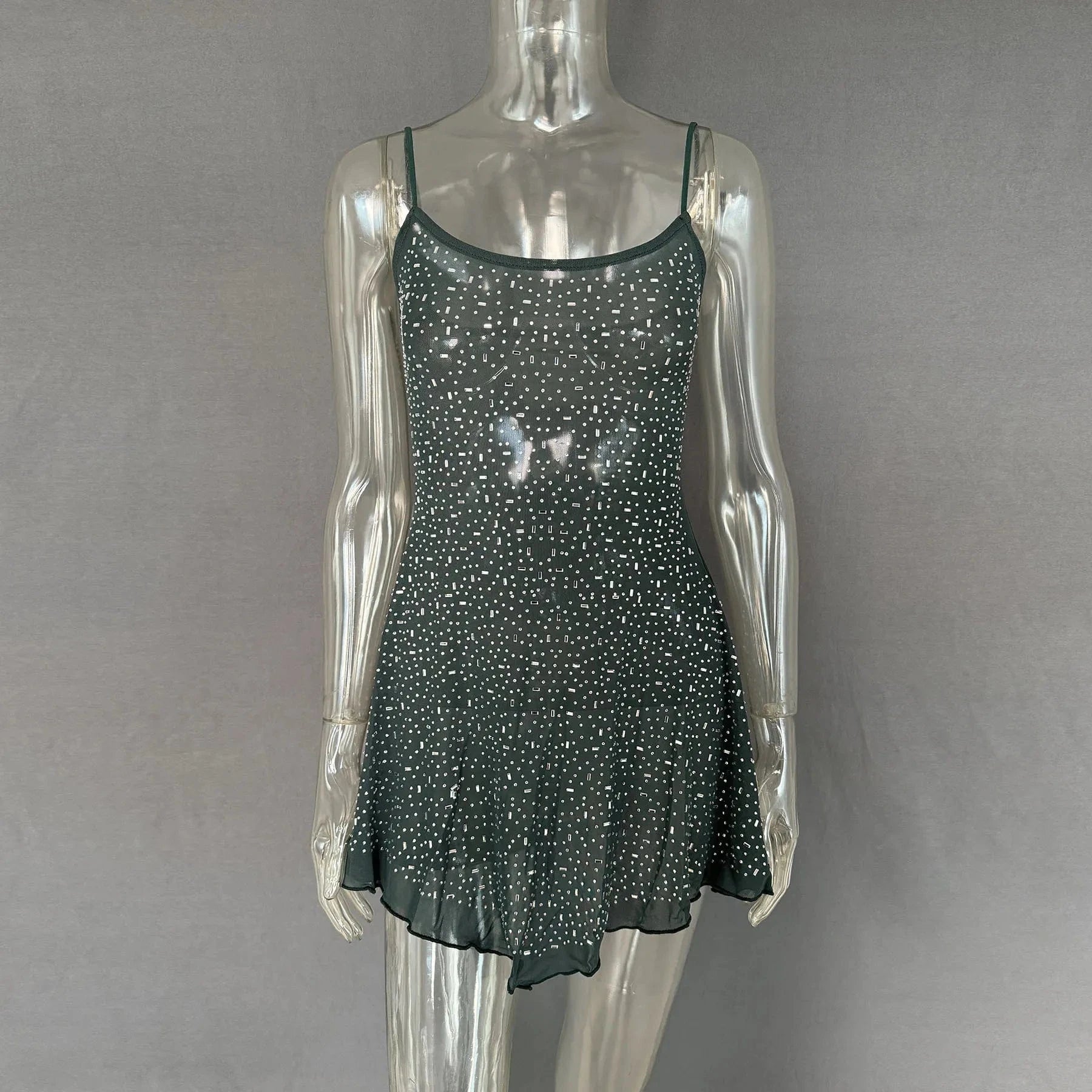 Rhinestone Decor Mini Cami Dress - ShalayeFashion