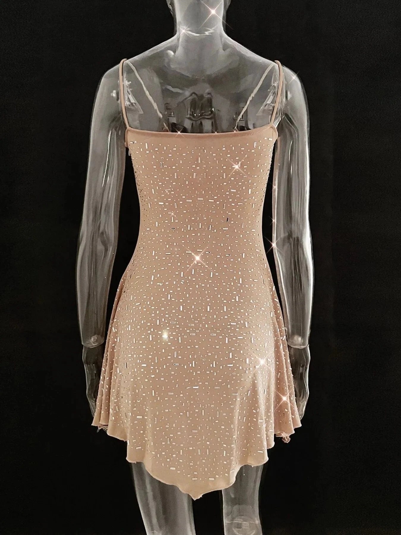 Rhinestone Decor Mini Cami Dress - ShalayeFashion