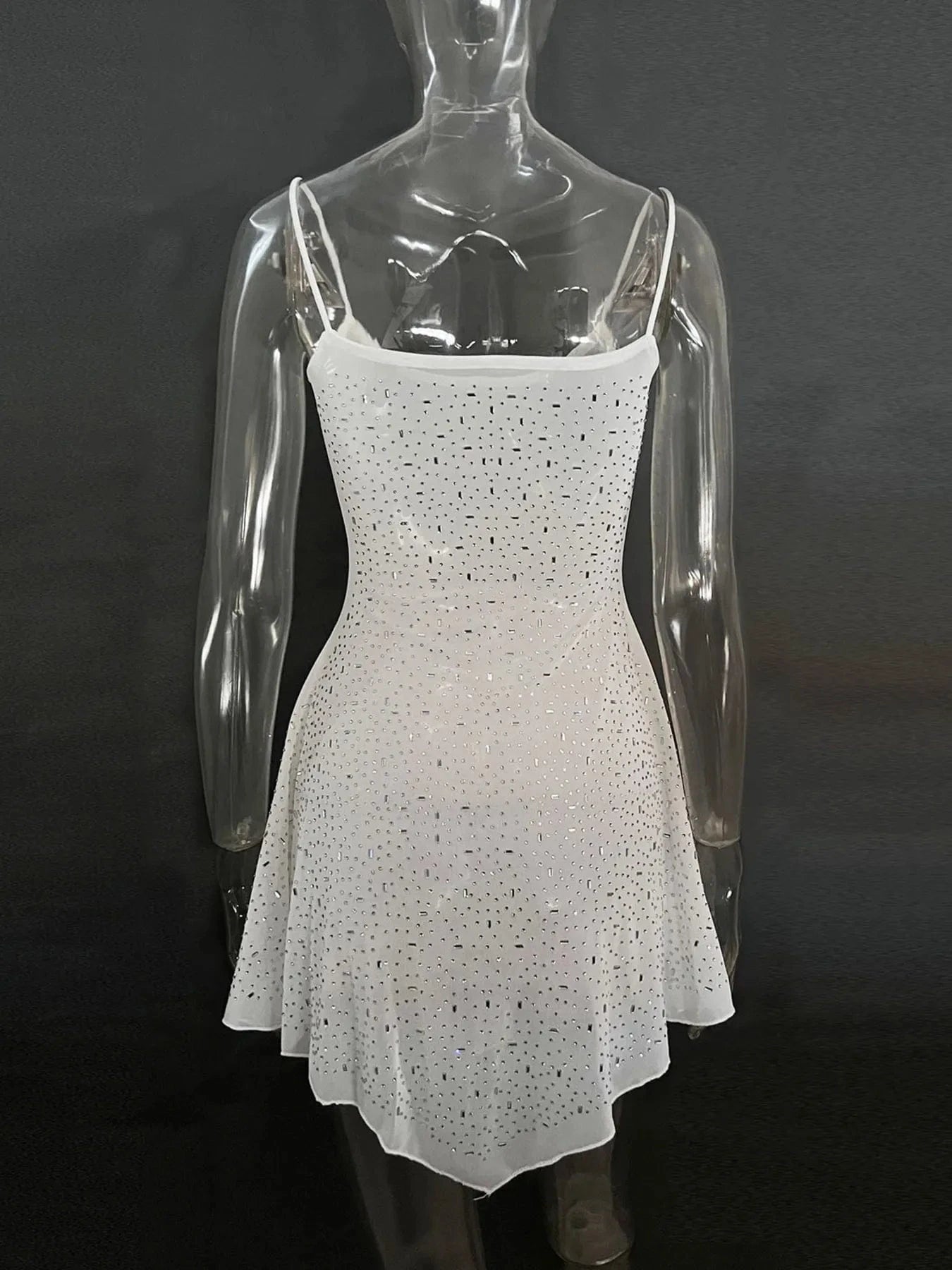 Rhinestone Decor Mini Cami Dress - ShalayeFashion