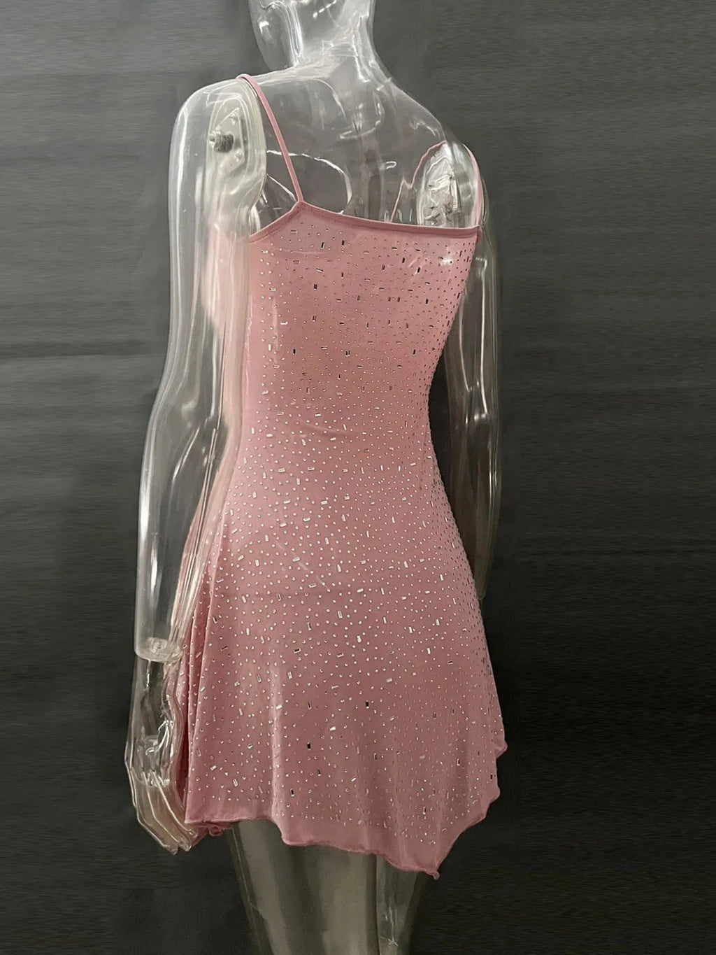 Rhinestone Decor Mini Cami Dress - ShalayeFashion