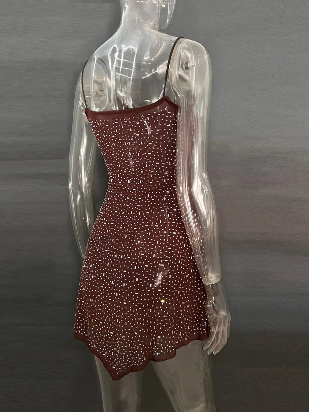 Rhinestone Decor Mini Cami Dress - ShalayeFashion