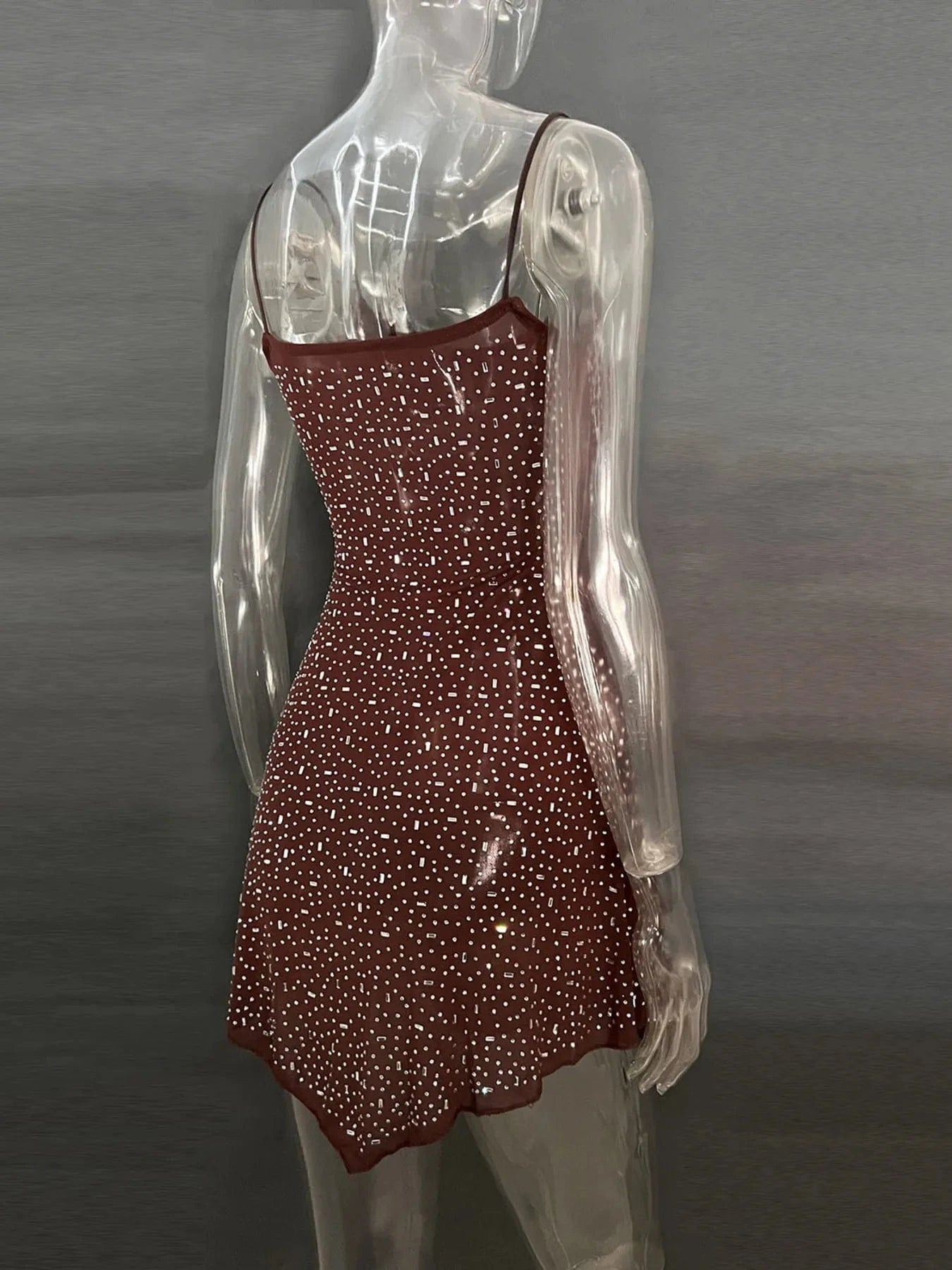 Rhinestone Decor Mini Cami Dress - ShalayeFashion