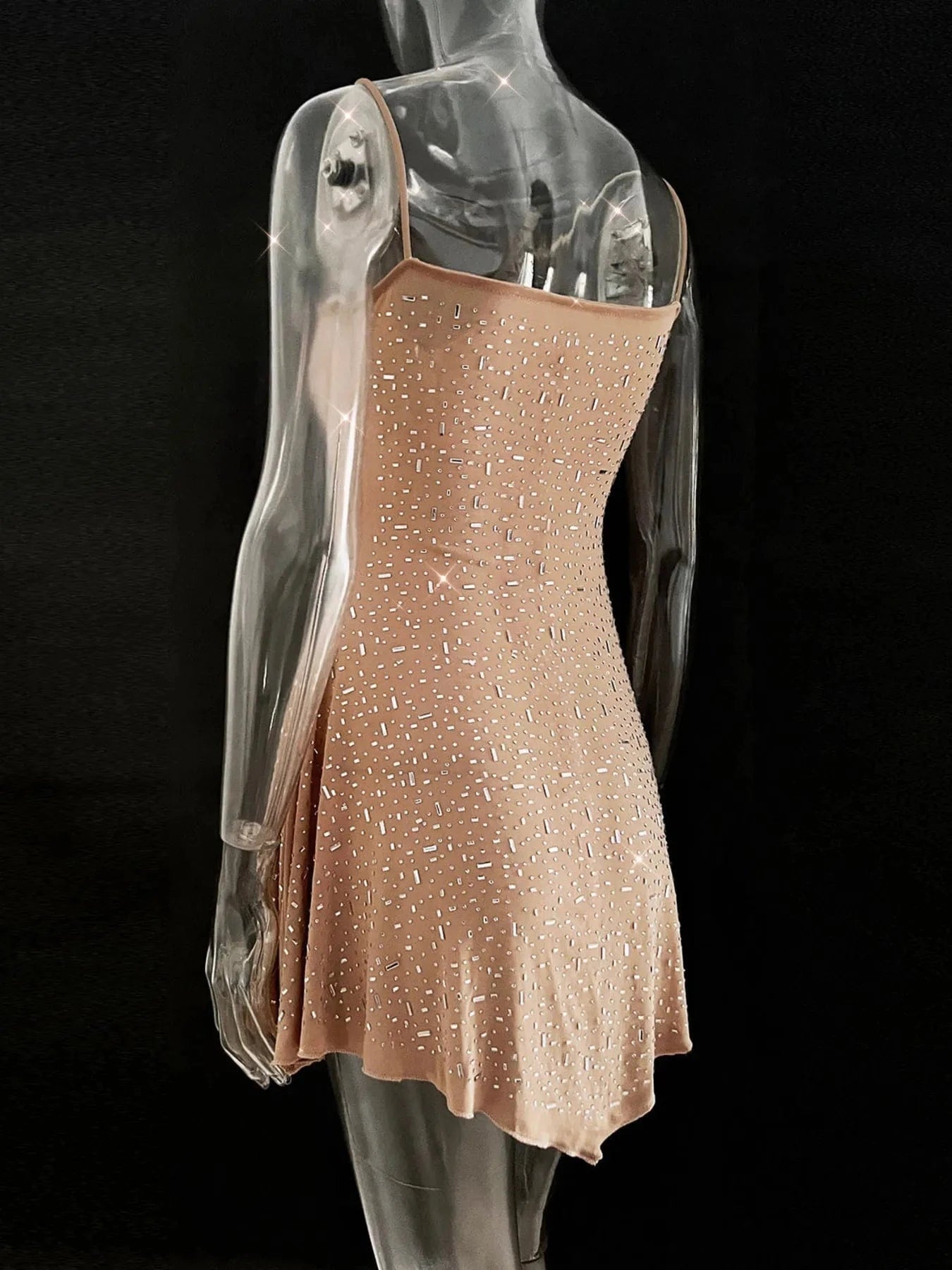 Rhinestone Decor Mini Cami Dress - ShalayeFashion