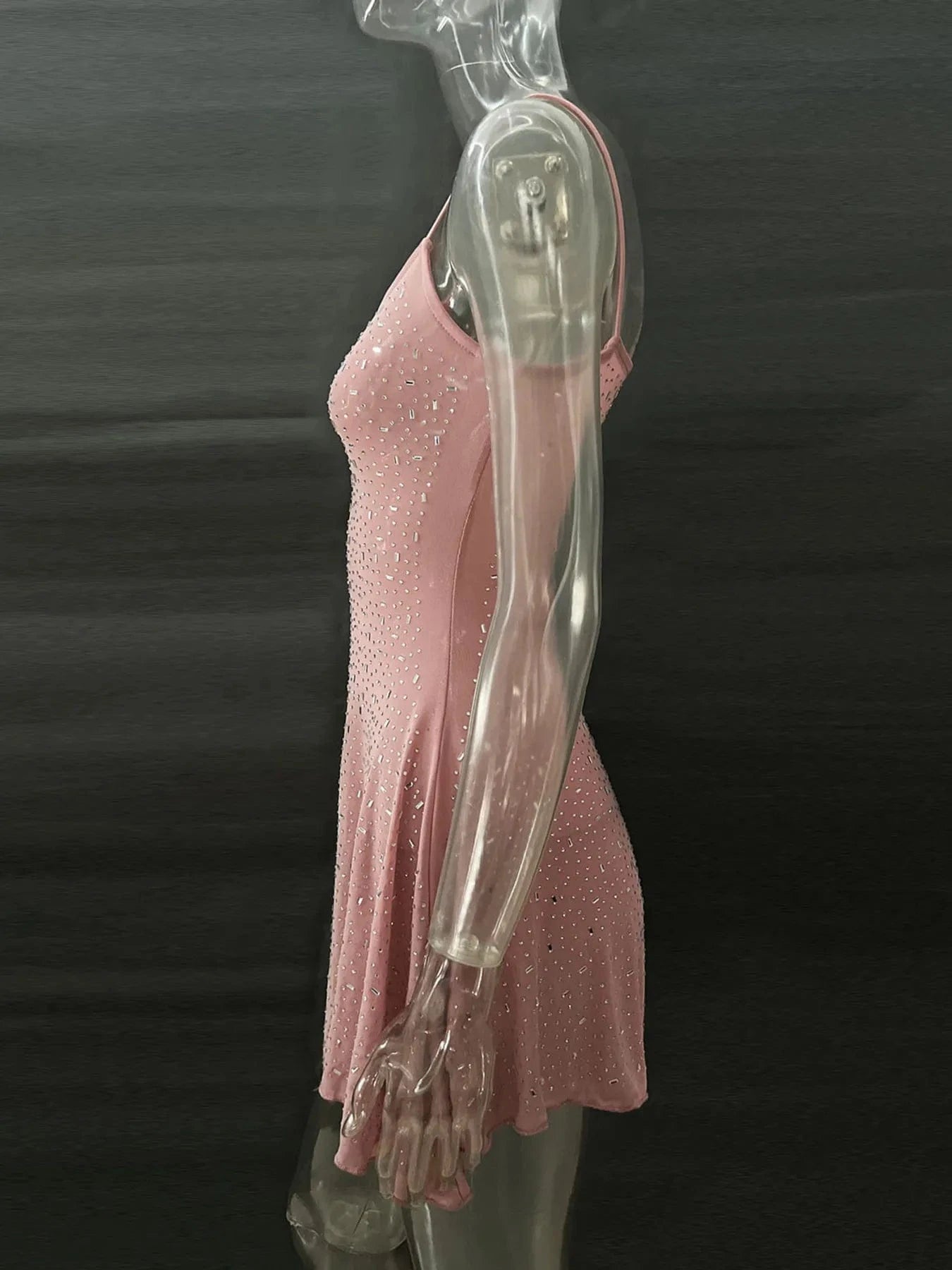 Rhinestone Decor Mini Cami Dress - ShalayeFashion
