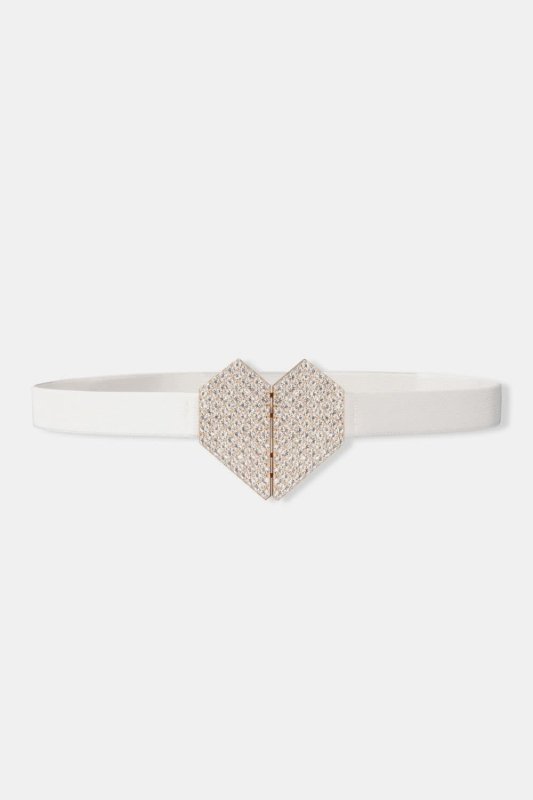 Rhinestone Heart Buckle Elastic Belt - ShalayeFashion