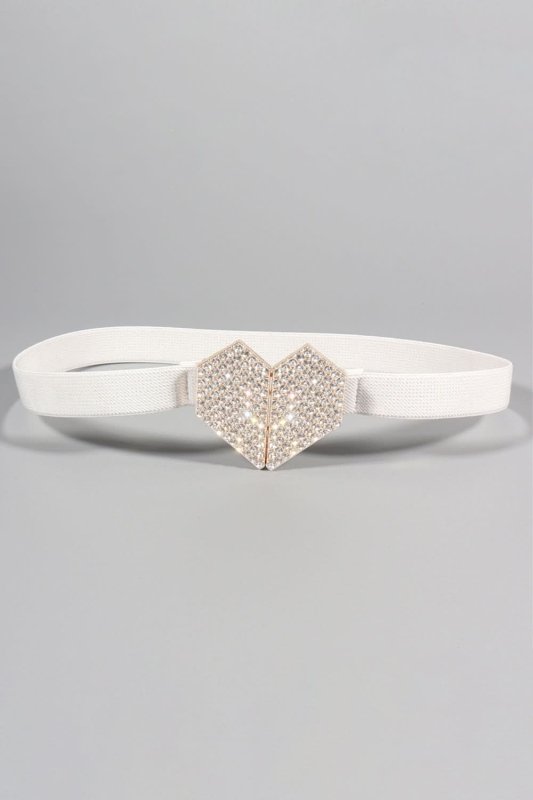 Rhinestone Heart Buckle Elastic Belt - ShalayeFashion