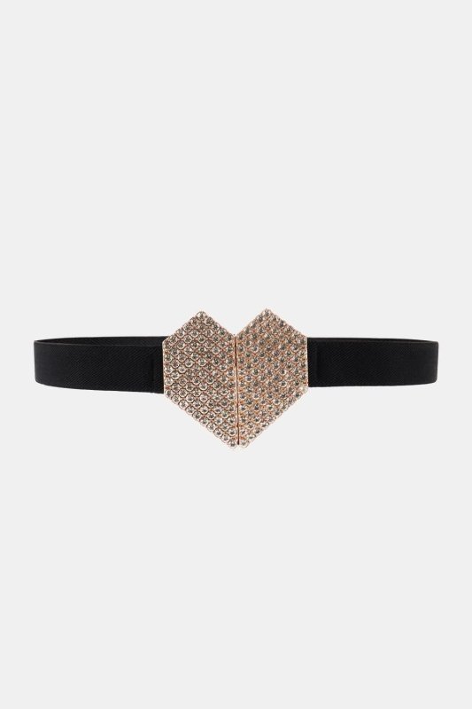 Rhinestone Heart Buckle Elastic Belt - ShalayeFashion
