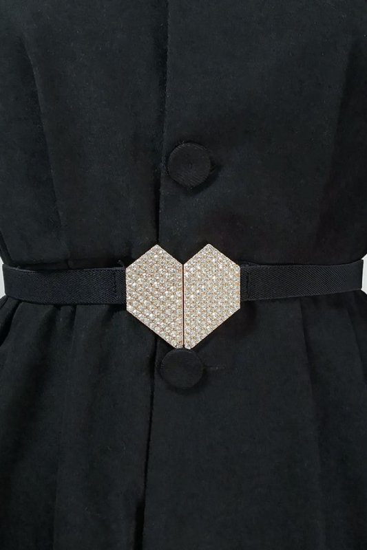 Rhinestone Heart Buckle Elastic Belt - ShalayeFashion