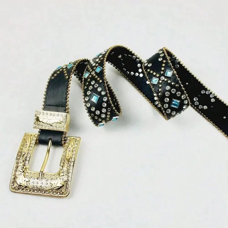 Rhinestone PU Leather Belt - ShalayeFashion