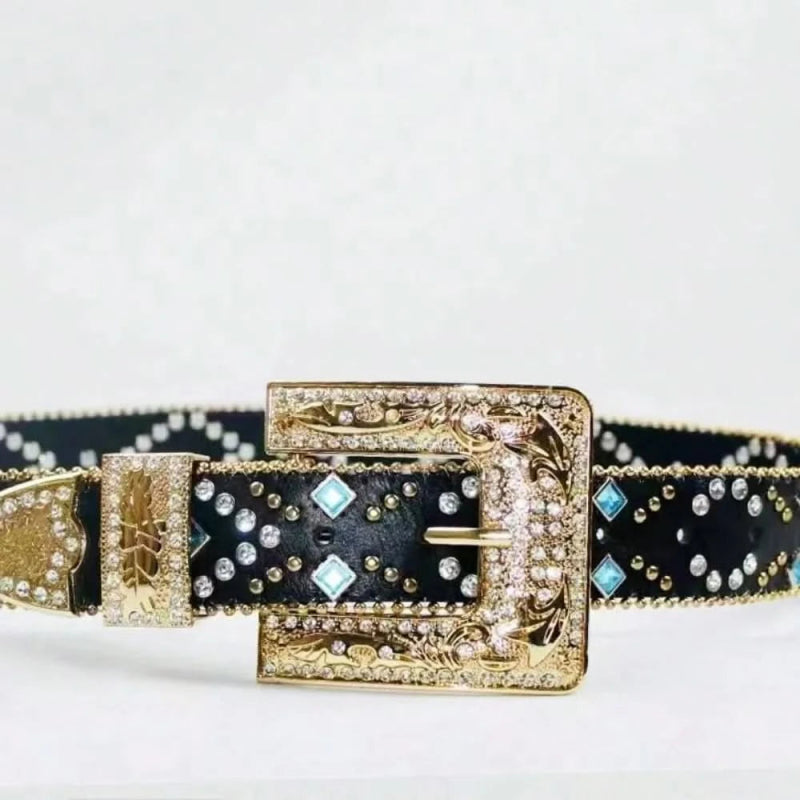 Rhinestone PU Leather Belt - ShalayeFashion