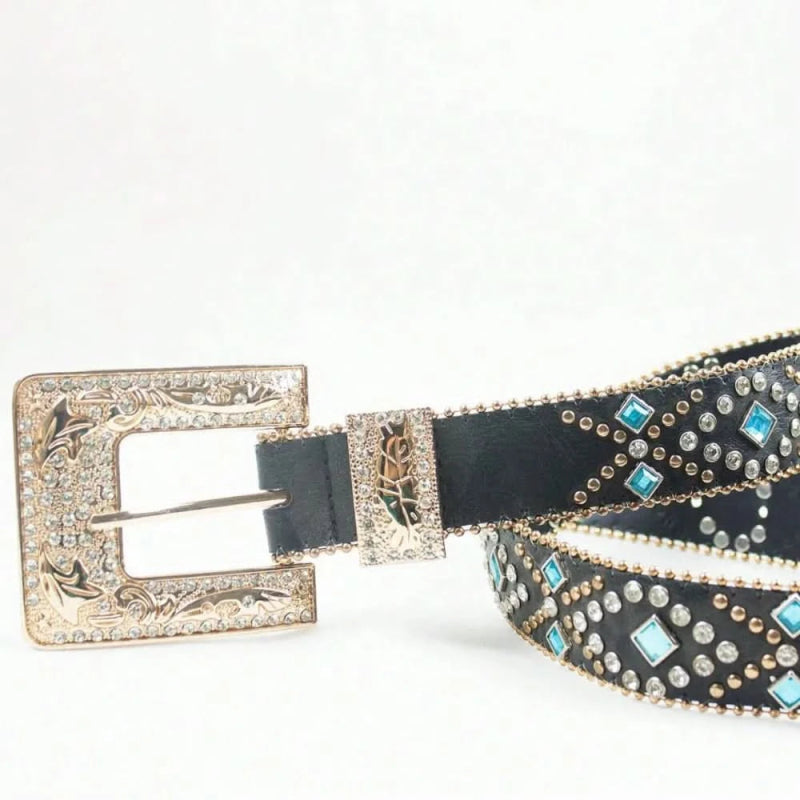 Rhinestone PU Leather Belt - ShalayeFashion