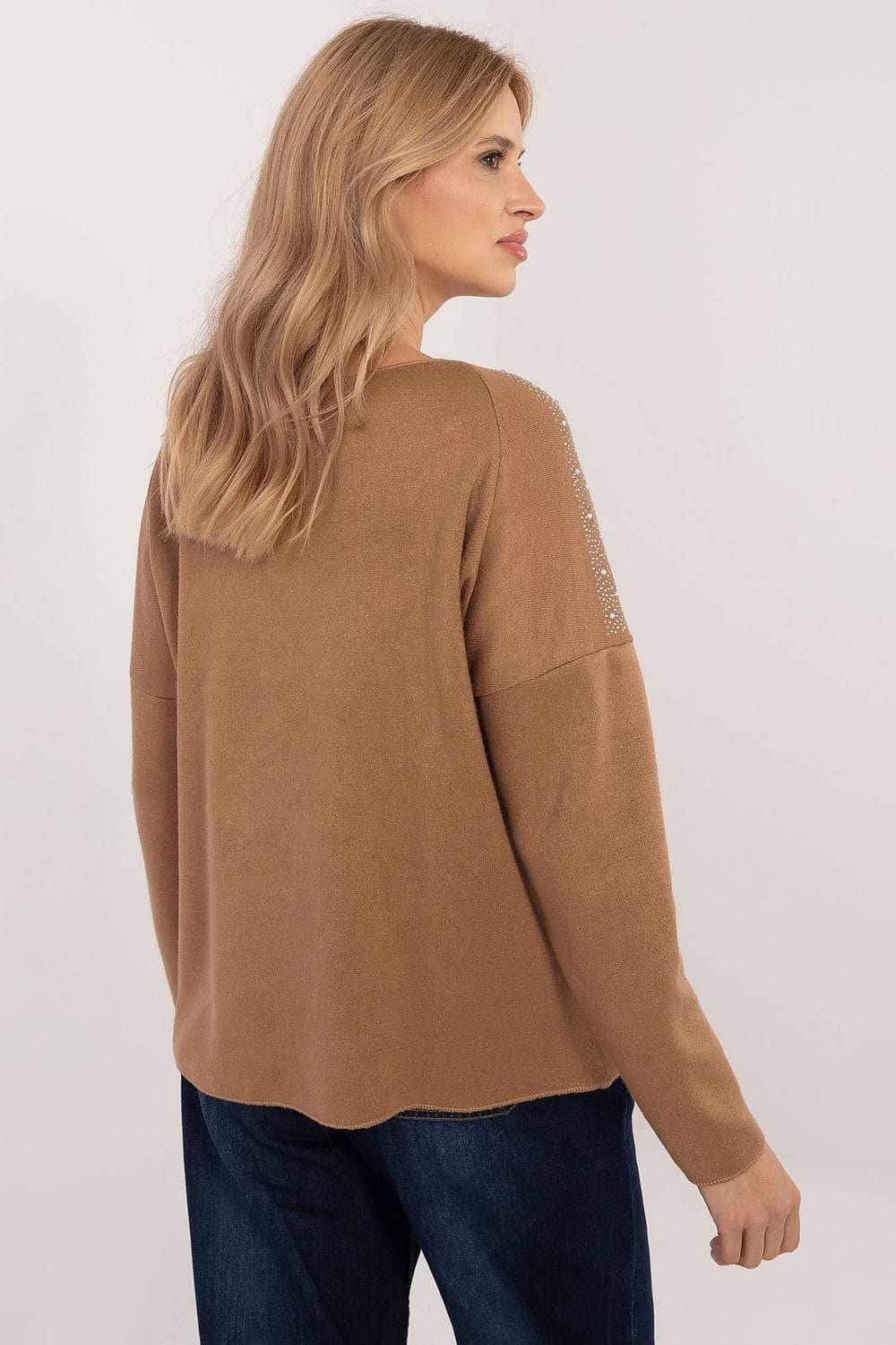 Rhinestone Sweater Elegant Round Neck - ShalayeFashion