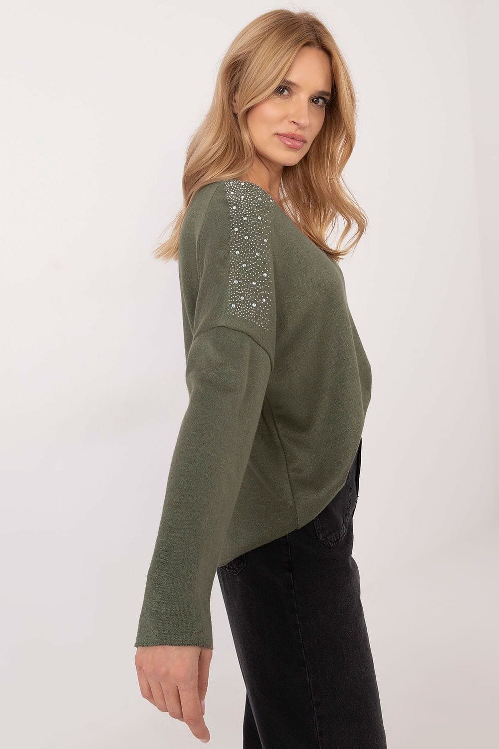 Rhinestone Sweater Elegant Round Neck - ShalayeFashion
