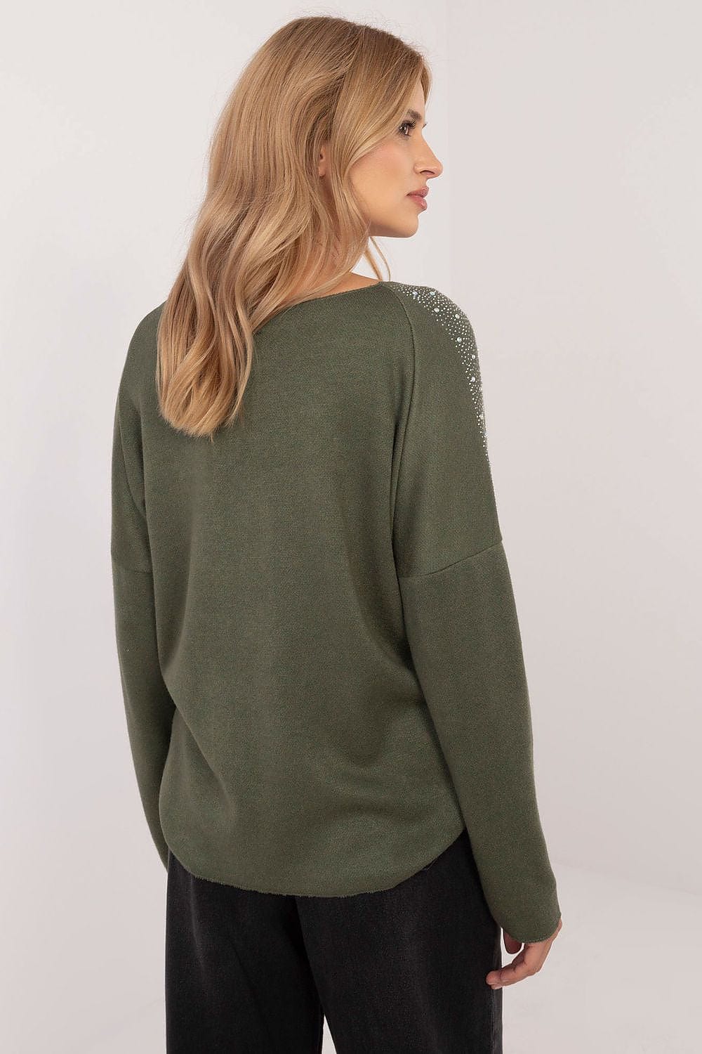 Rhinestone Sweater Elegant Round Neck - ShalayeFashion