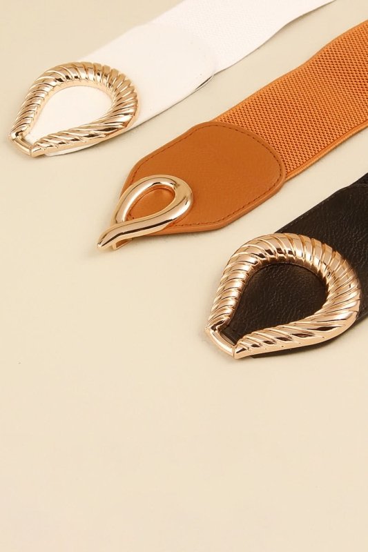Ribbed Alloy Buckle Elastic Belt - ShalayeFashion