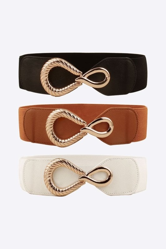 Ribbed Alloy Buckle Elastic Belt - ShalayeFashion