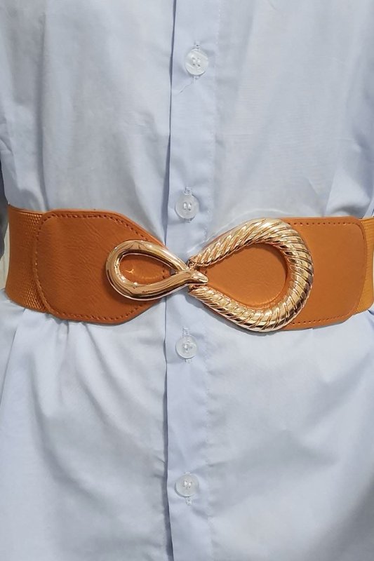 Ribbed Alloy Buckle Elastic Belt - ShalayeFashion