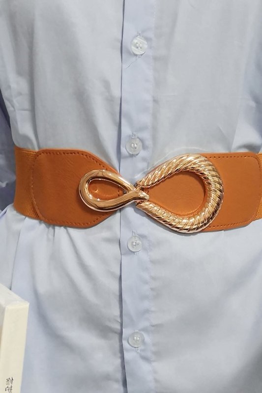 Ribbed Alloy Buckle Elastic Belt - ShalayeFashion