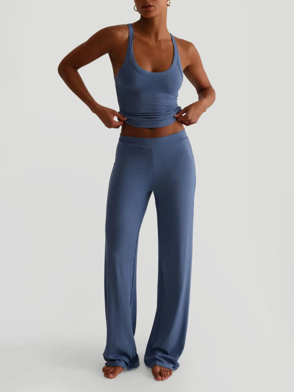 Ribbed Tank and High - Waisted Pants Active Set - ShalayeFashion