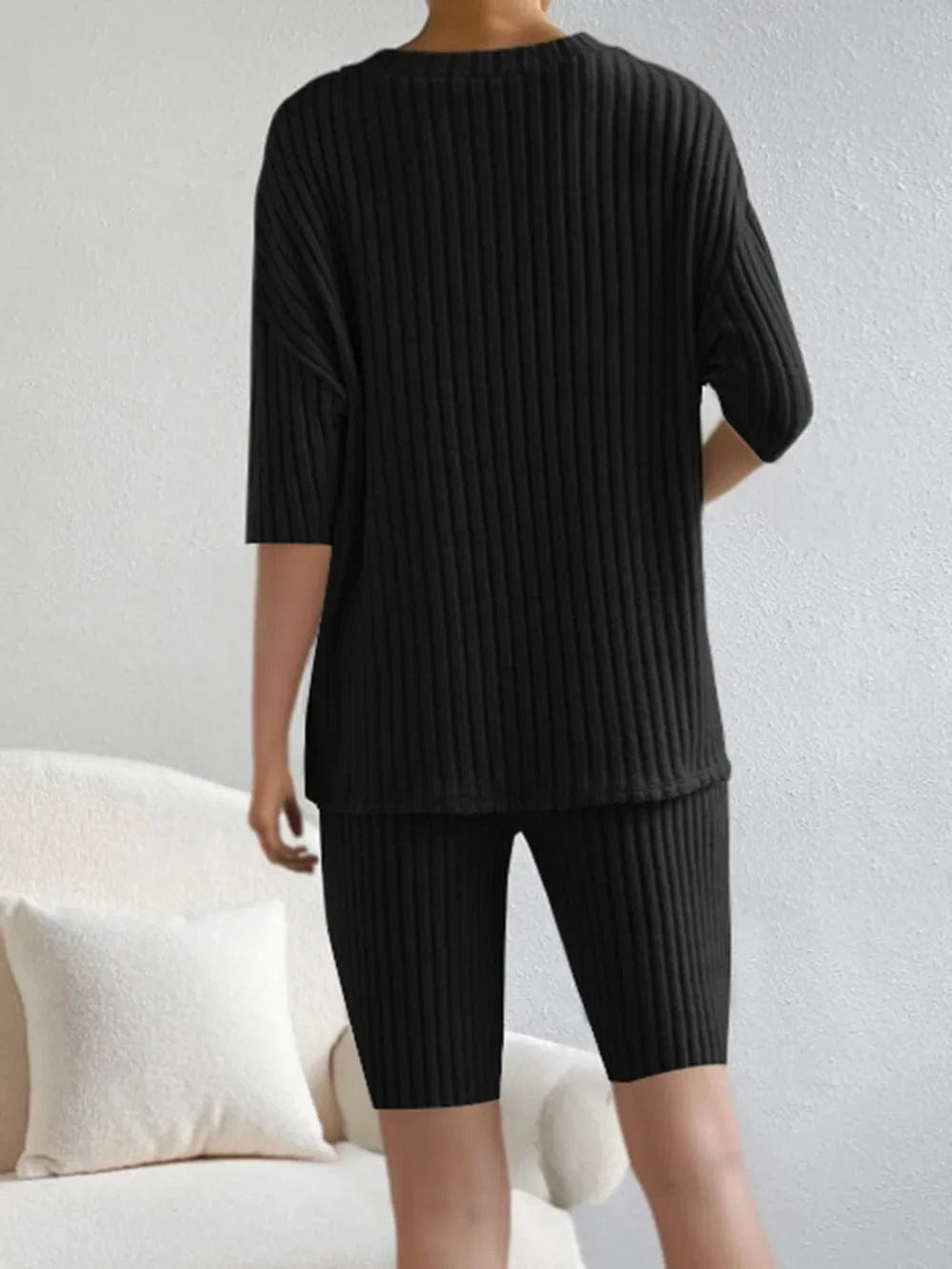 Ribbed V - Neck Top and Shorts Set - ShalayeFashion