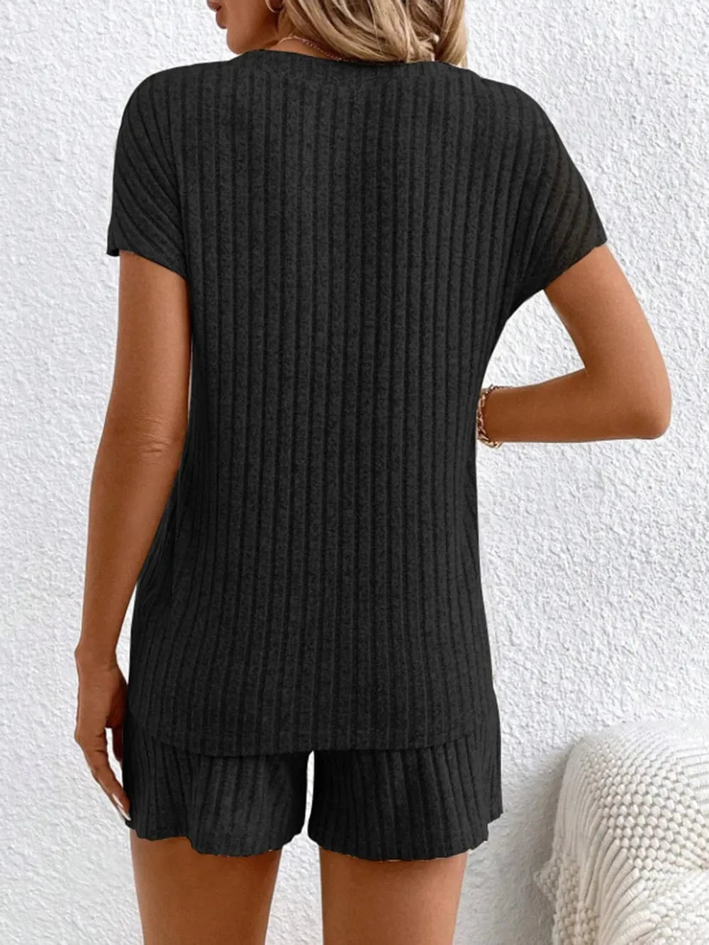 Ribbed V - Neck Top and Shorts Set - ShalayeFashion