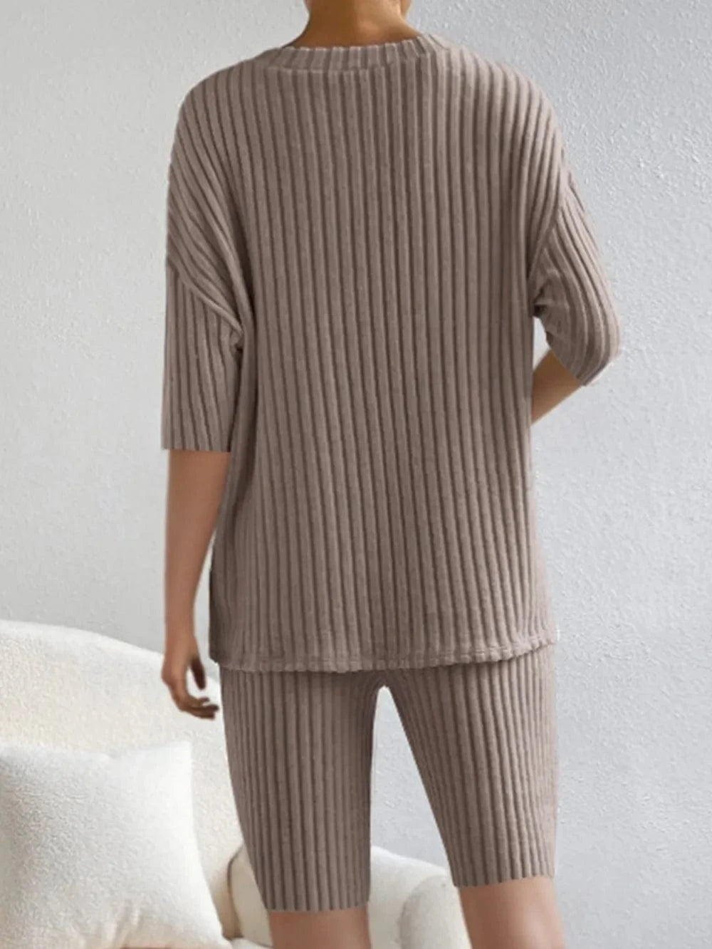 Ribbed V - Neck Top and Shorts Set - ShalayeFashion