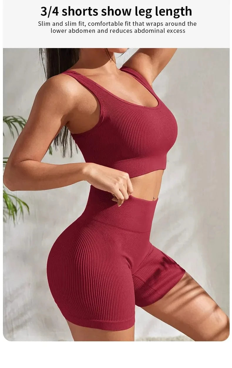 Ribbed Yoga Set Women 2 Pieces - ShalayeFashion