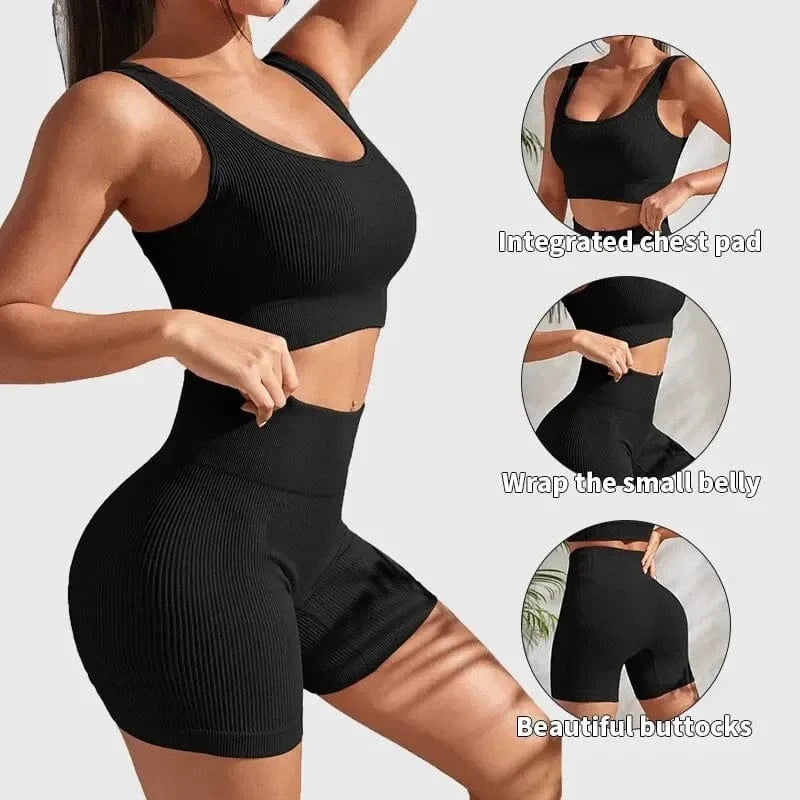 Ribbed Yoga Set Women 2 Pieces - ShalayeFashion