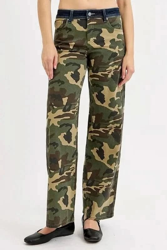 RISEN Camouflage Wide Leg Jeans - ShalayeFashion