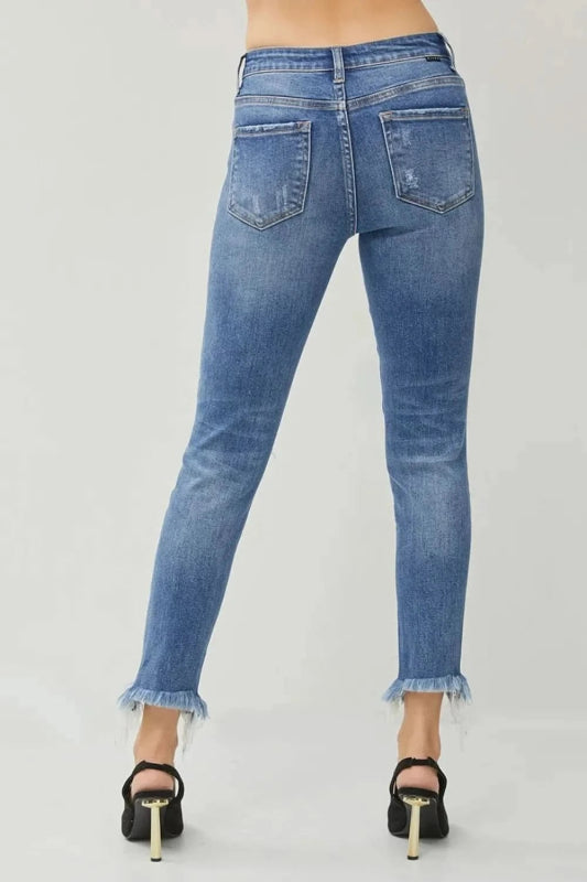 RISEN Distressed Frayed Hem Slim Jeans - ShalayeFashion