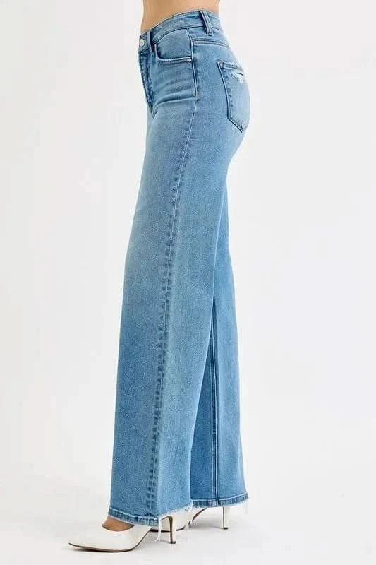 RISEN Full Size Distressed Wide Leg Jeans Plus Size - ShalayeFashion