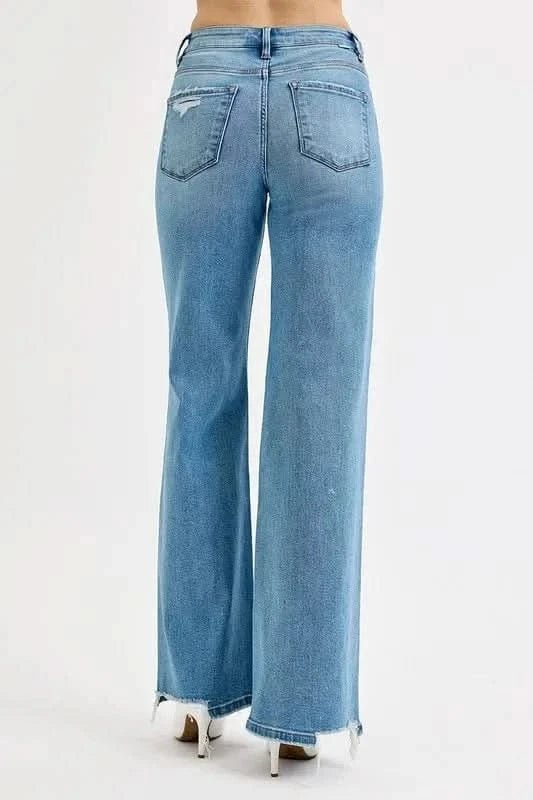 RISEN Full Size Distressed Wide Leg Jeans Plus Size - ShalayeFashion