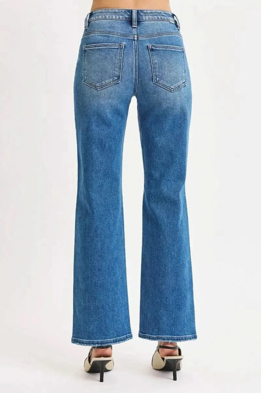 RISEN Full Size High Rise Ankle Straight Front Body Distressed Jeans Plus Size - ShalayeFashion