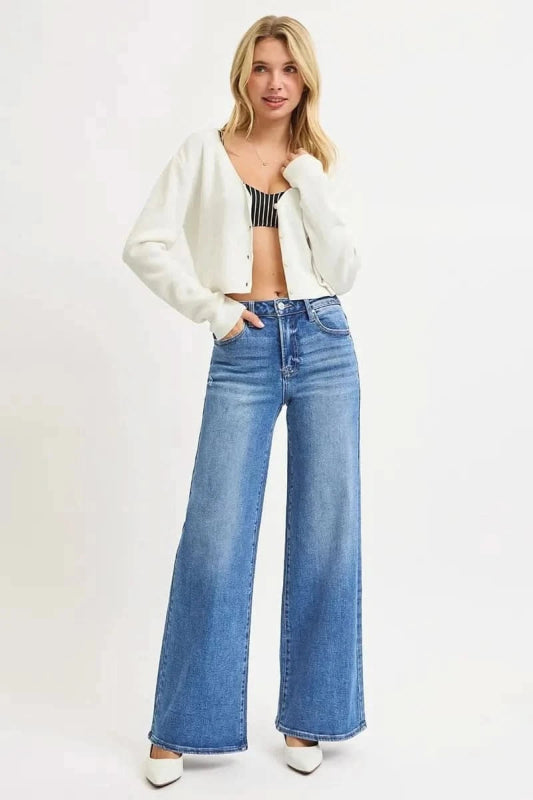 RISEN Full Size High Rise Wide Leg Jeans Plus Size - ShalayeFashion