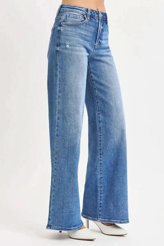 RISEN Full Size High Rise Wide Leg Jeans Plus Size - ShalayeFashion