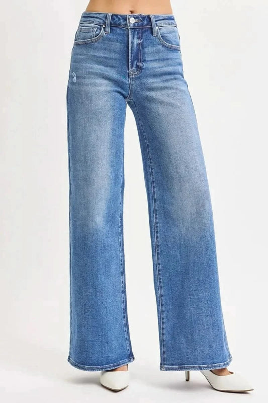 RISEN Full Size High Rise Wide Leg Jeans Plus Size - ShalayeFashion