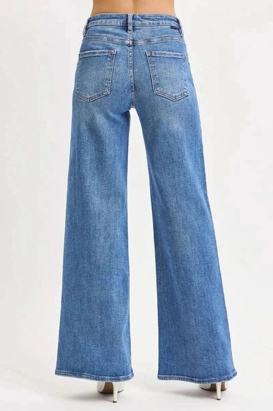 RISEN Full Size High Rise Wide Leg Jeans Plus Size - ShalayeFashion
