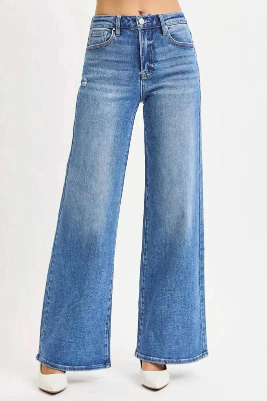 RISEN Full Size High Rise Wide Leg Jeans Plus Size - ShalayeFashion