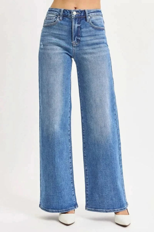 RISEN Full Size High Rise Wide Leg Jeans Plus Size - ShalayeFashion